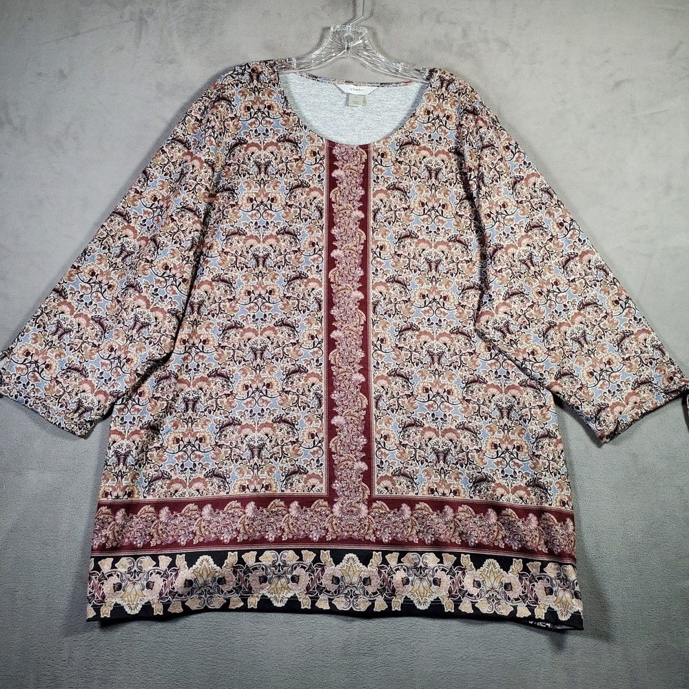 CJ Banks Top Womens 3X Multicolor Floral Paisley Print 3/4‎ Sleeve Boho Mature